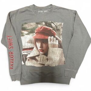 Taylor Swift Gray and Red Graphic Sweater